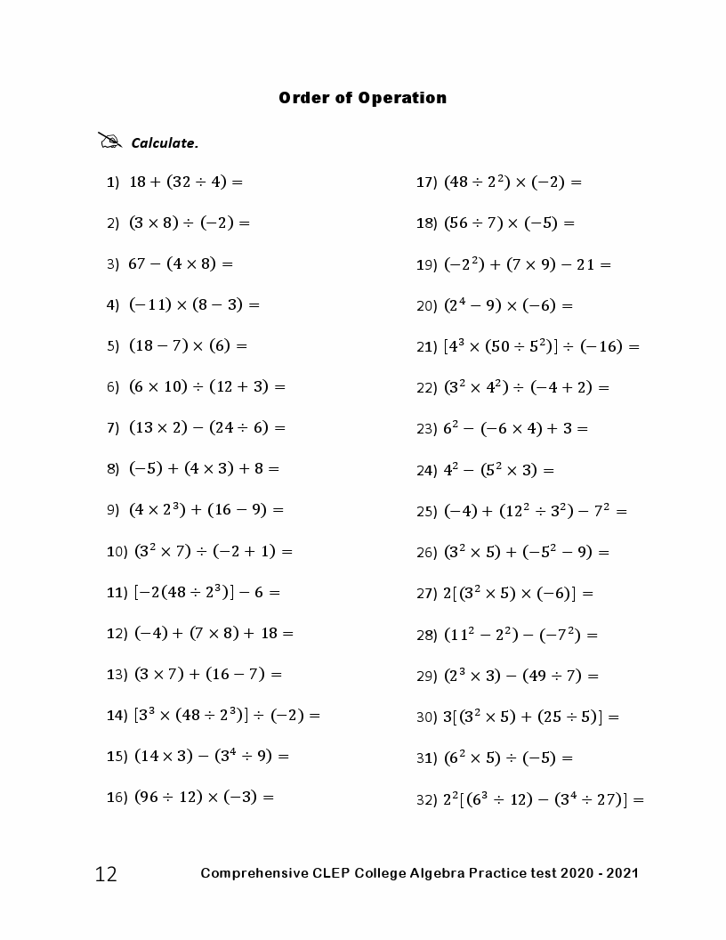 Comprehensive Clep College Algebra Practice Book Complete