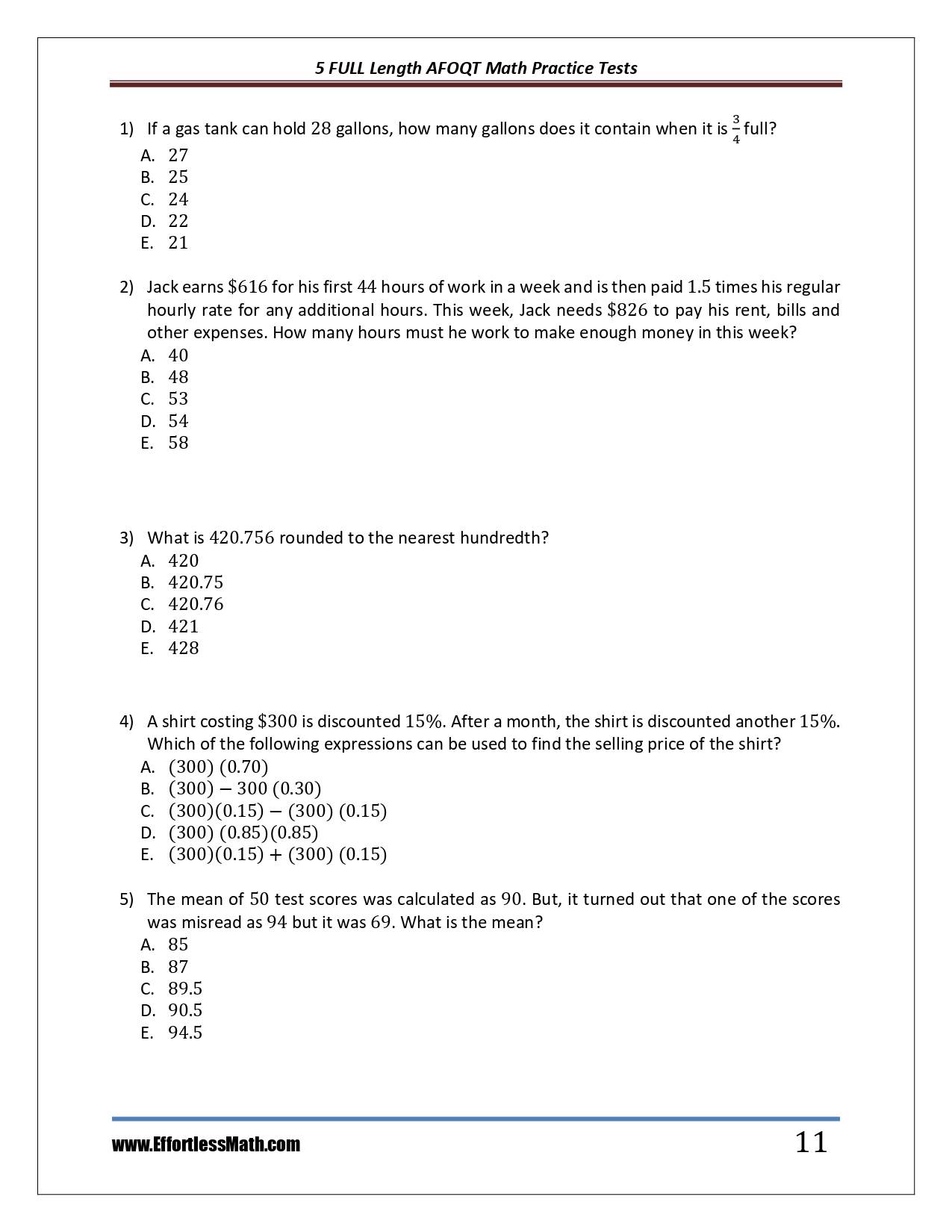 5 Full-Length AFOQT Math Practice Tests: The Practice You Need To Ace ...