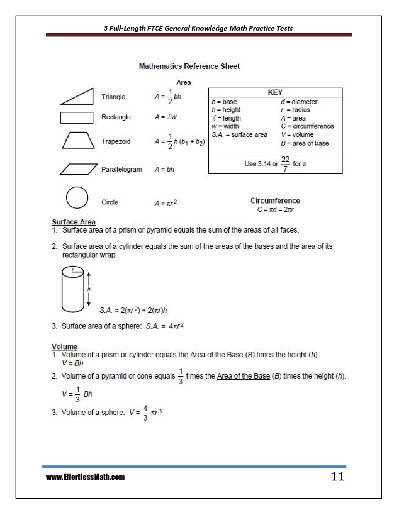 5 Full-Length FTCE General Knowledge Math Practice Tests: The Practice ...