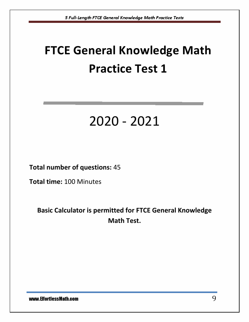 5 Full-Length FTCE General Knowledge Math Practice Tests: The Practice ...