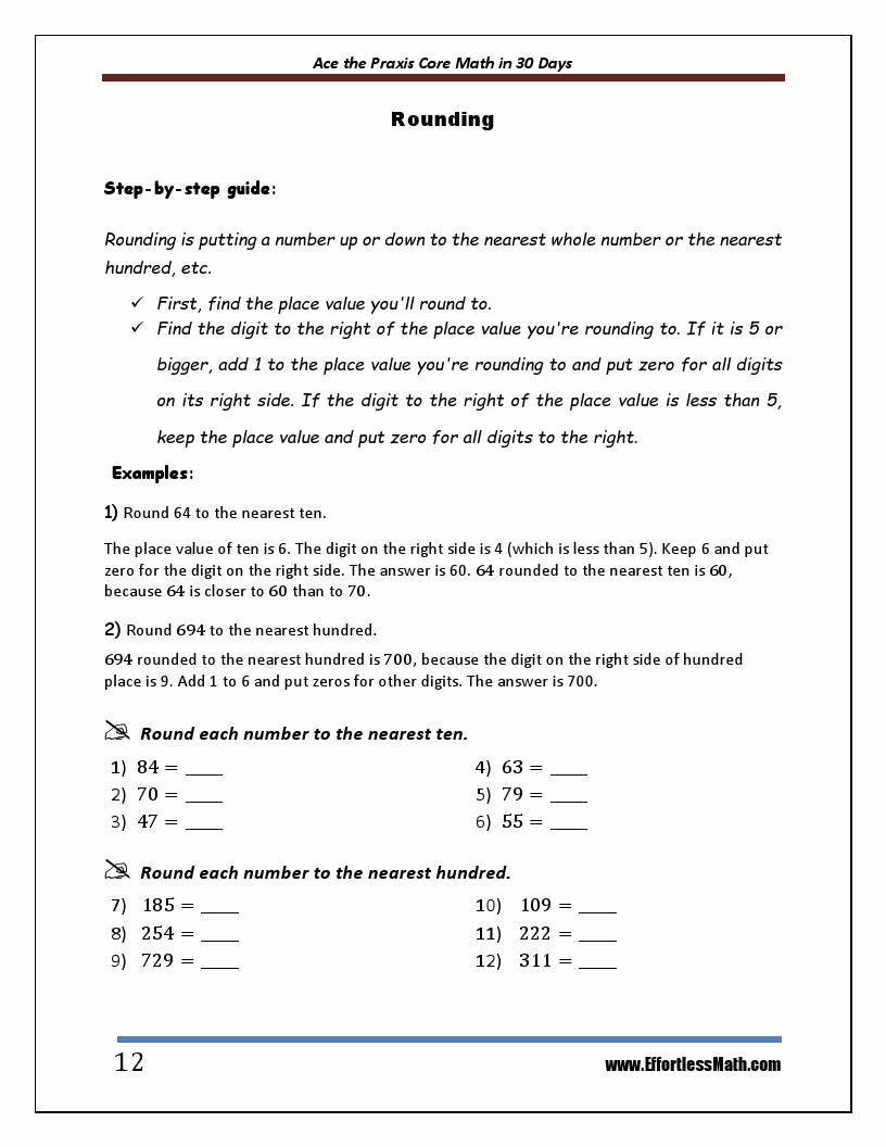 praxis core math practice test printable