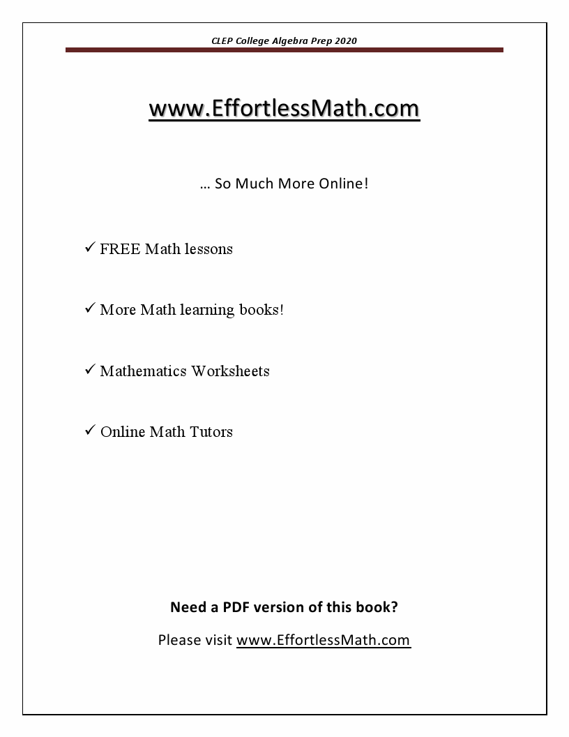 Clep College Algebra Sample Questions