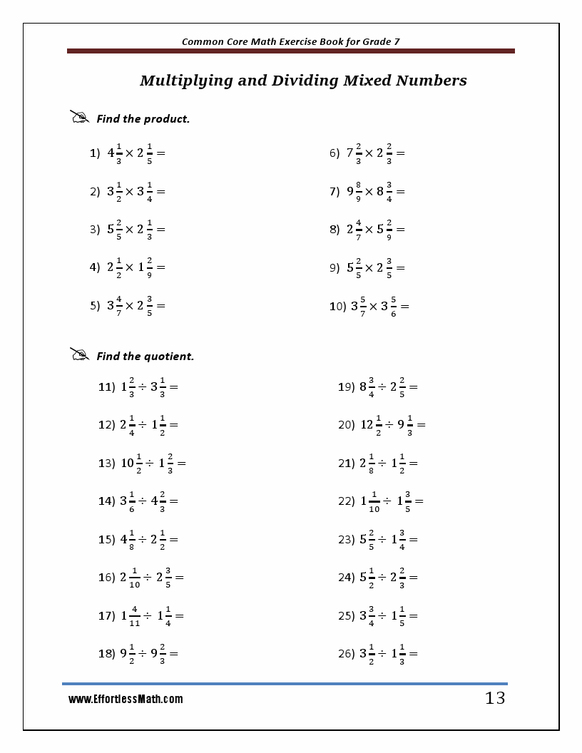 Common Core Math Worksheets Middle School 7th Grade