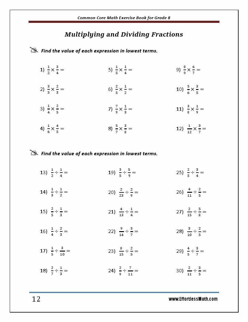 Common Core Math Worksheets Middle School
