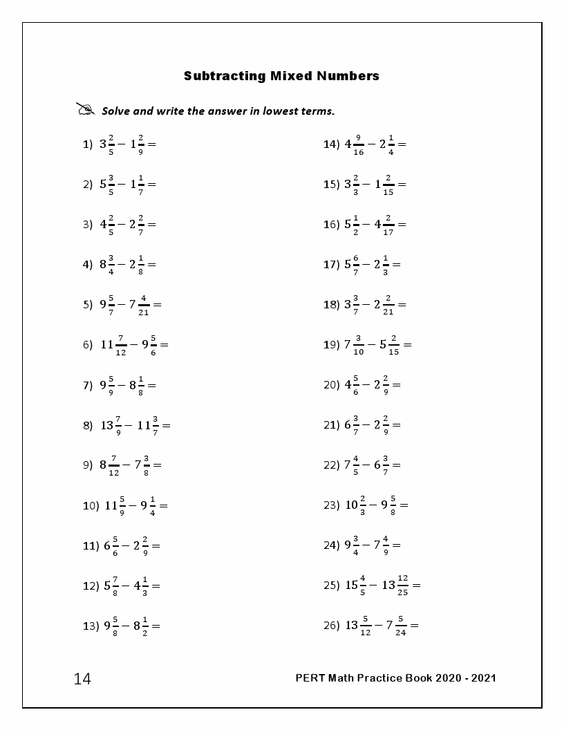 Pert Test Practice Math Printable