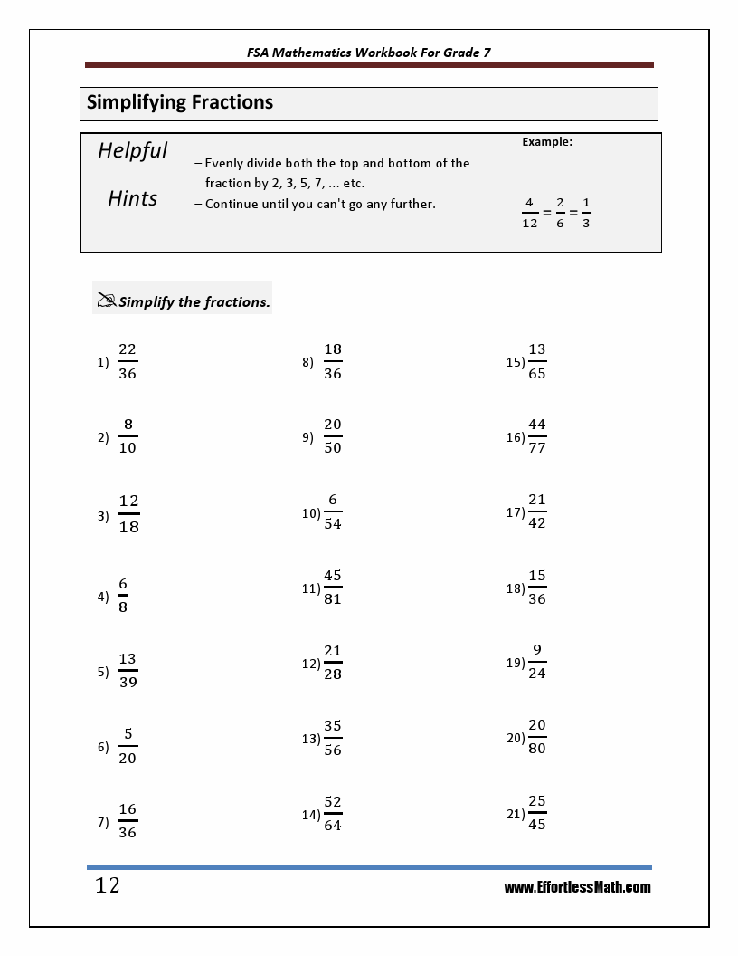 FSA Mathematics Workbook For Grade 7: Step-By-Step Guide to Preparing ...