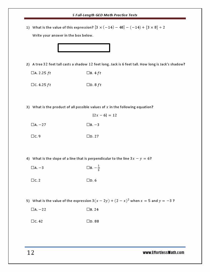 ged math practice test free 50 questions