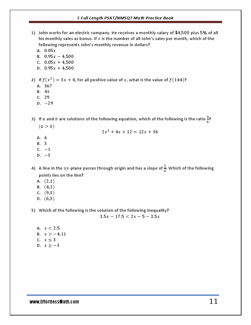 math portion psat practice test out of