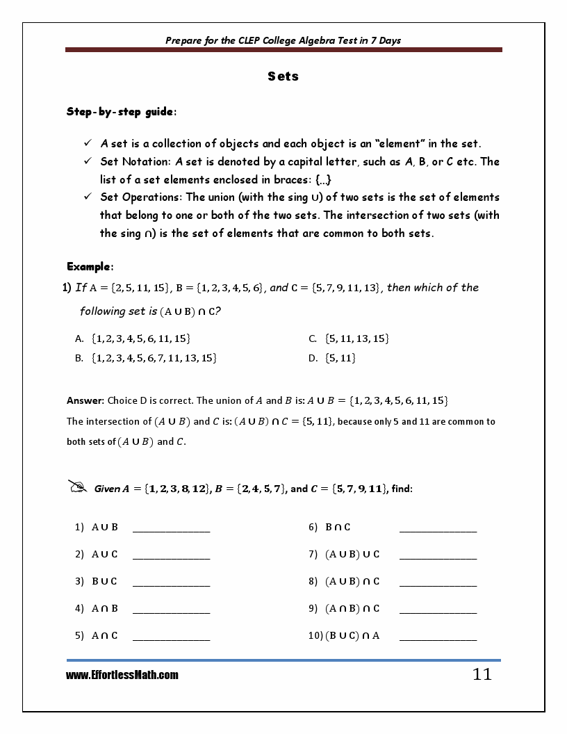 Prepare for the CLEP College Algebra Test in 7 Days: A Quick Study ...