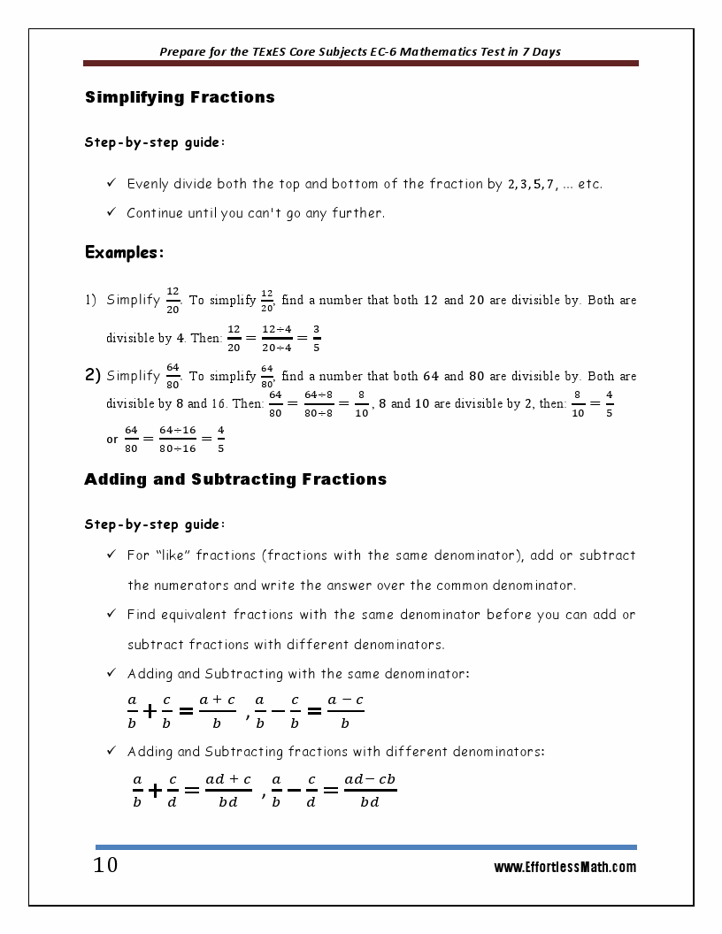 Prepare for the TExES Core Subjects EC-6 Mathematics Test in 7 Days: A ...