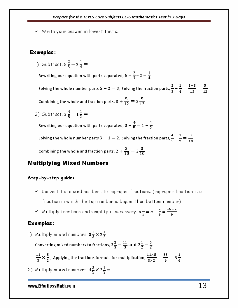 Prepare for the TExES Core Subjects EC-6 Mathematics Test in 7 Days: A ...