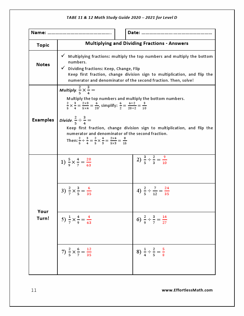 TABE 11 & 12 Math Study Guide 2020 2021 for Level D A Comprehensive