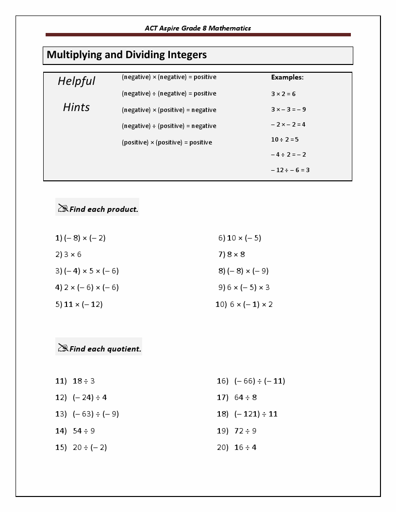 act math practice test pdf for 6th grade