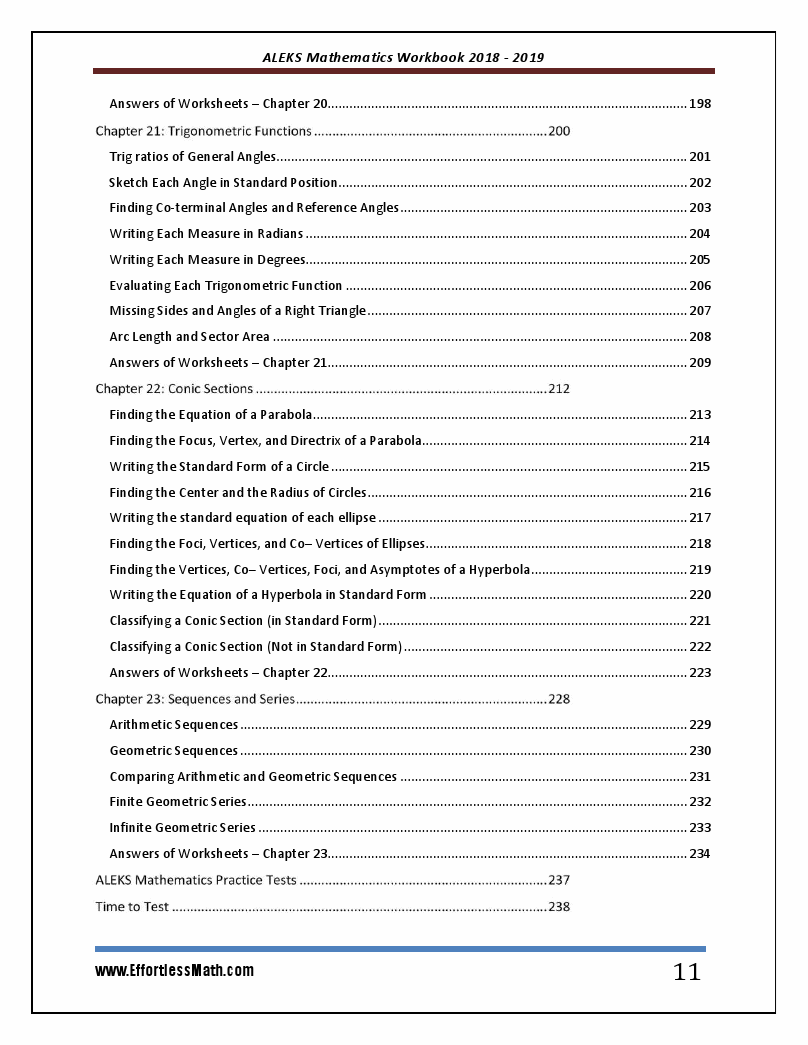 ALEKS Mathematics Placement Assessment Workbook 2018 – 2019: A ...