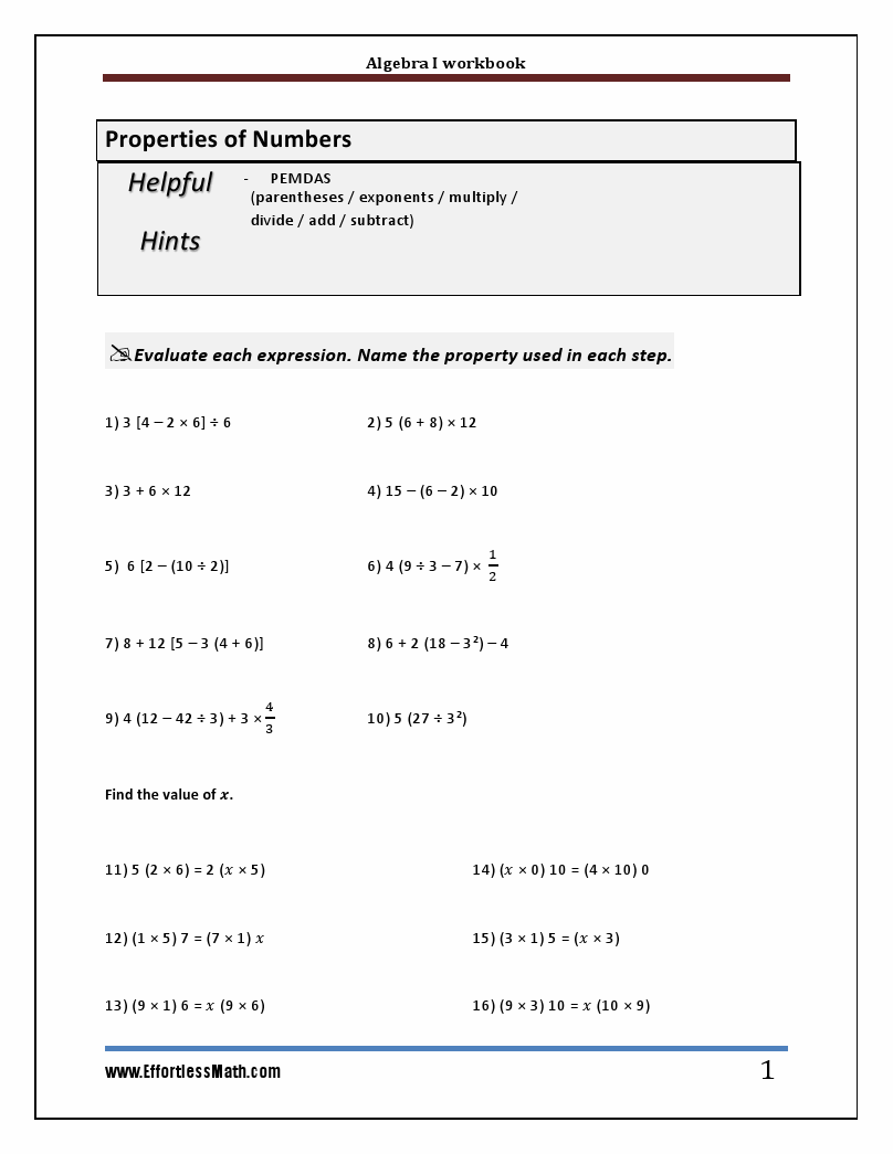 Algebra 1 Workbook: A Comprehensive Review And Step-by-Step Guide For ...