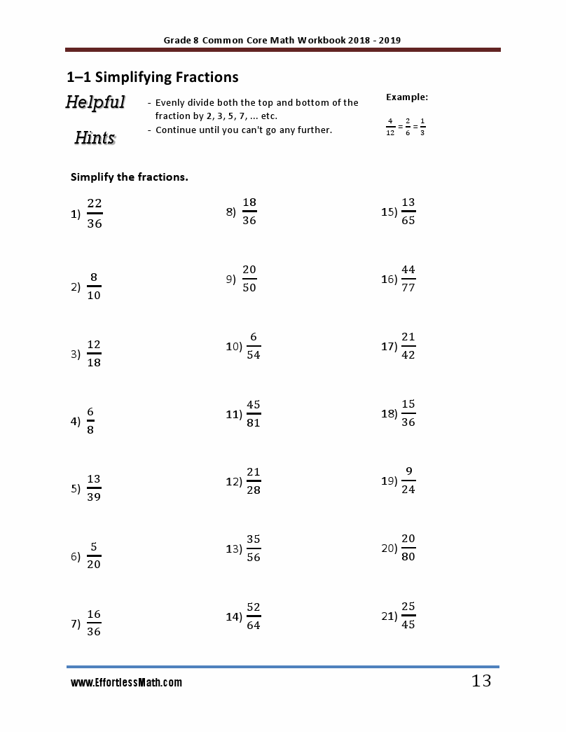 Grade 8 Common Core Mathematics Workbook 2018-2019: A Comprehensive 