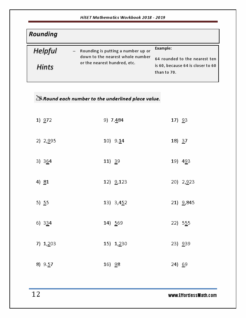 Hiset Math Worksheets