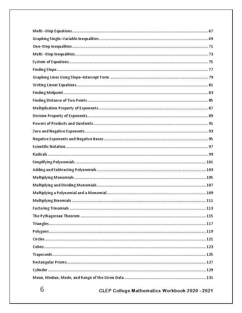 CLEP College Mathematics Workbook 2020 – 2021: The Most Comprehensive ...