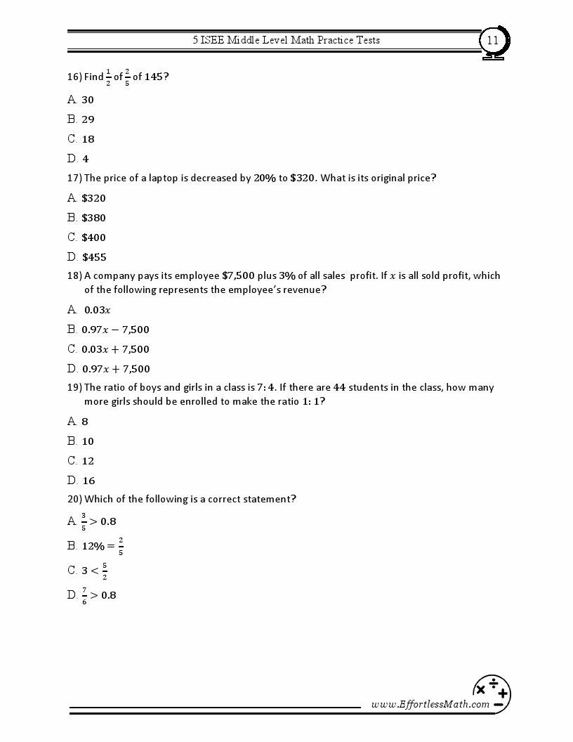 5 ISEE Middle Level Math Practice Tests: Extra Practice to Help Achieve ...