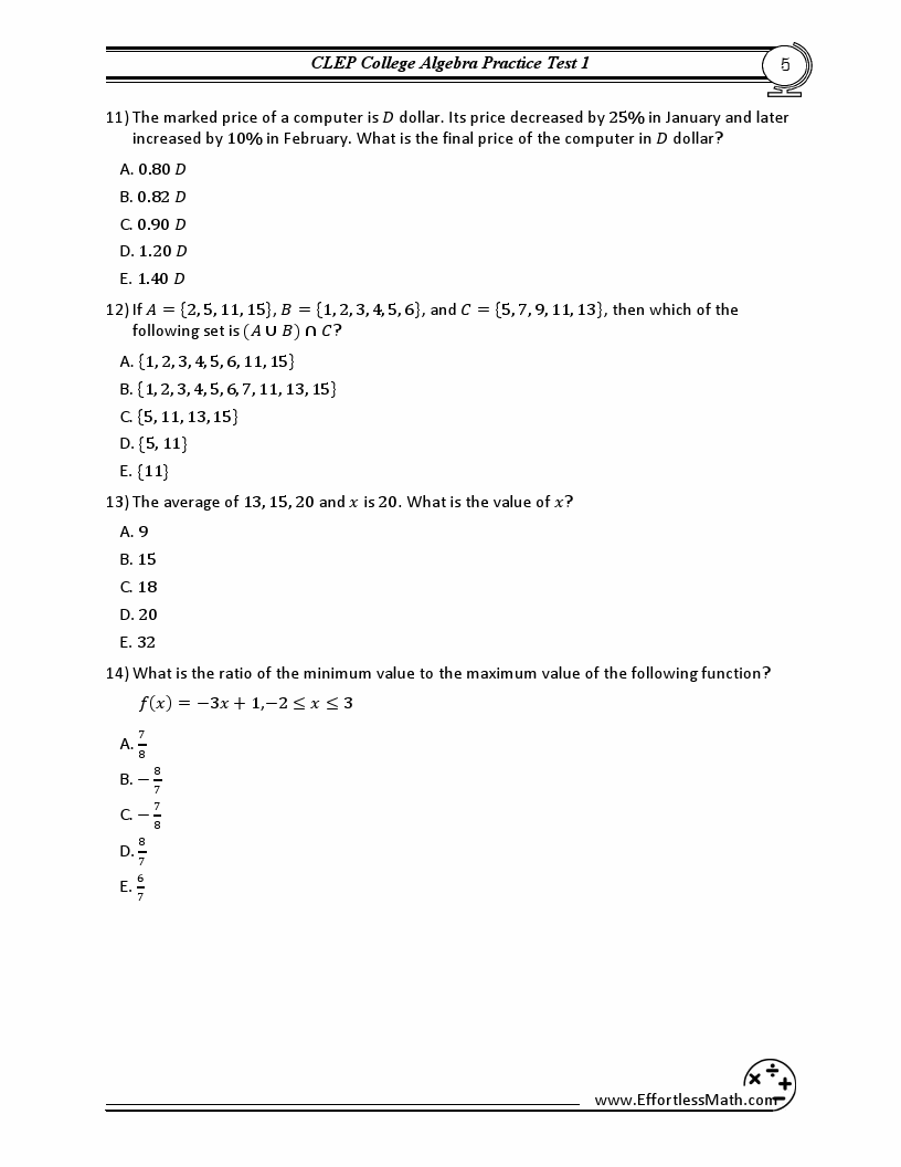 5 CLEP College Algebra Practice Tests: Extra Practice to Help Achieve ...