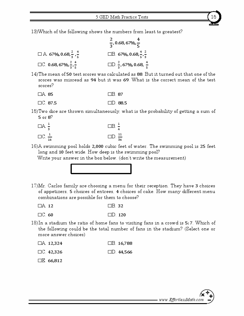 ged math test practice questions