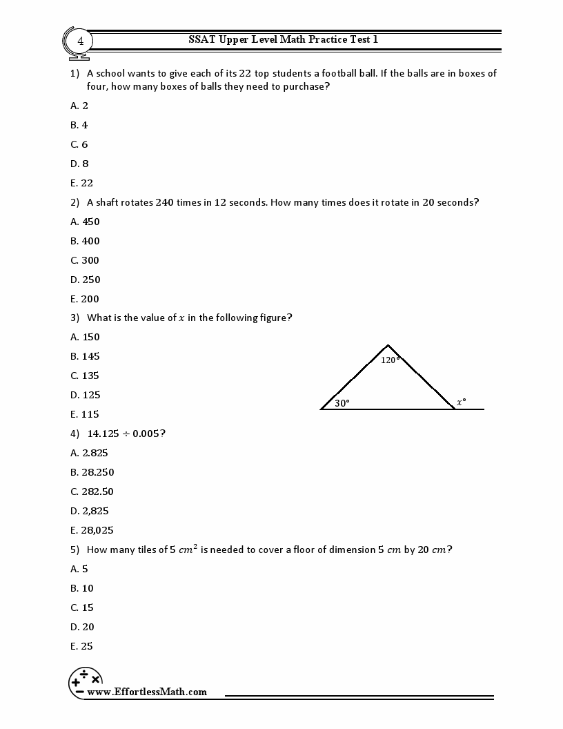 5 SSAT Upper Level Math Practice Tests: Extra Practice to Help Achieve ...