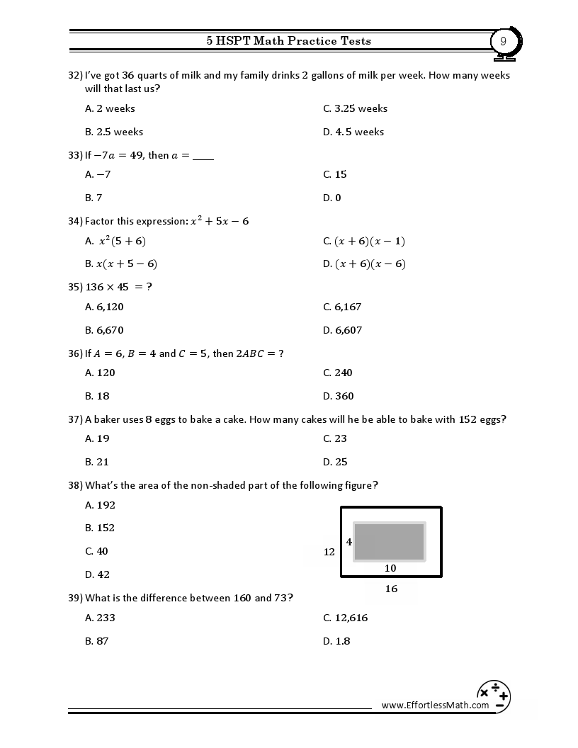 5 HSPT Math Practice Tests Extra Practice to Help Achieve an Excellent