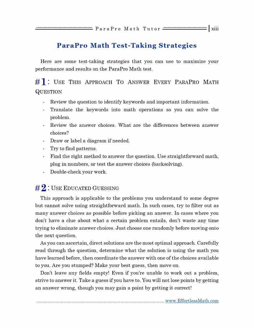 parapro math practice test