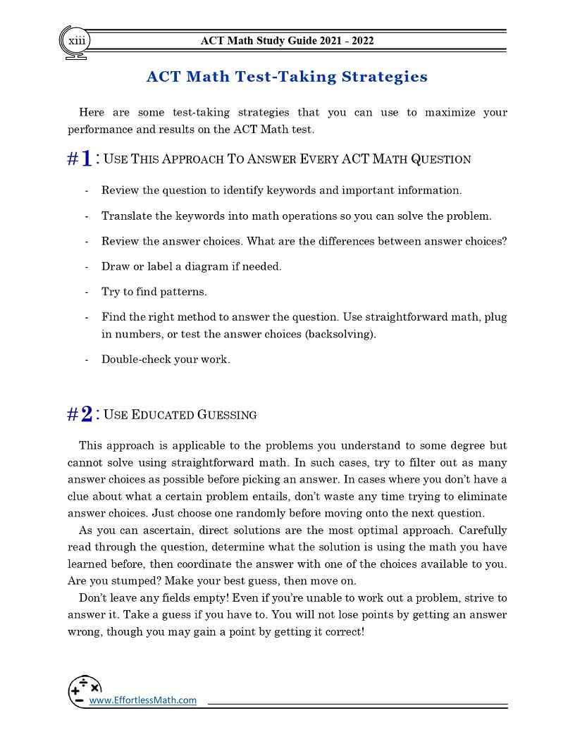 Exam ACT-Math Topics